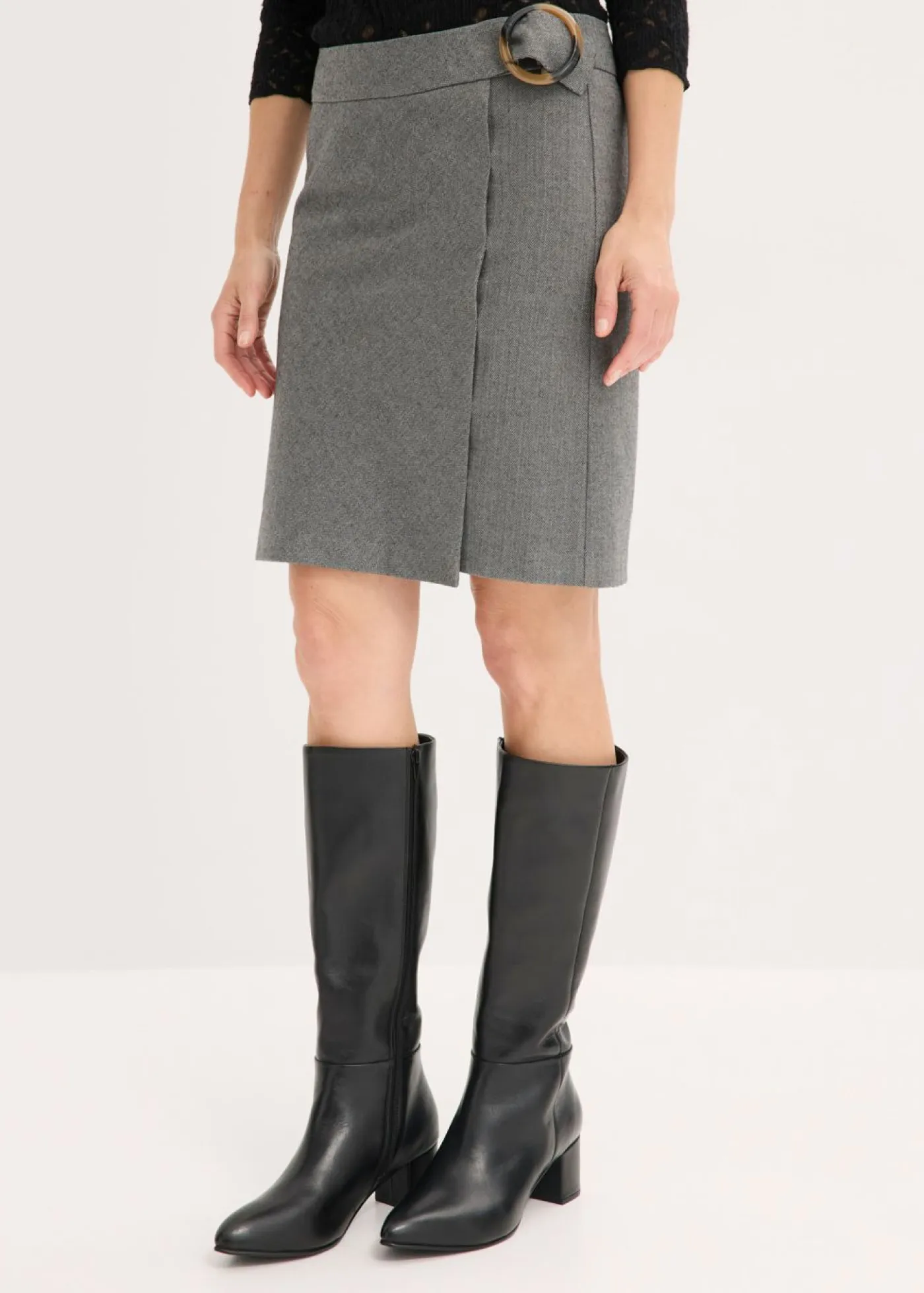 bonprix bonprix Faldas>Falda con aspecto cruzado y patrón de espiga Gris jaspeado