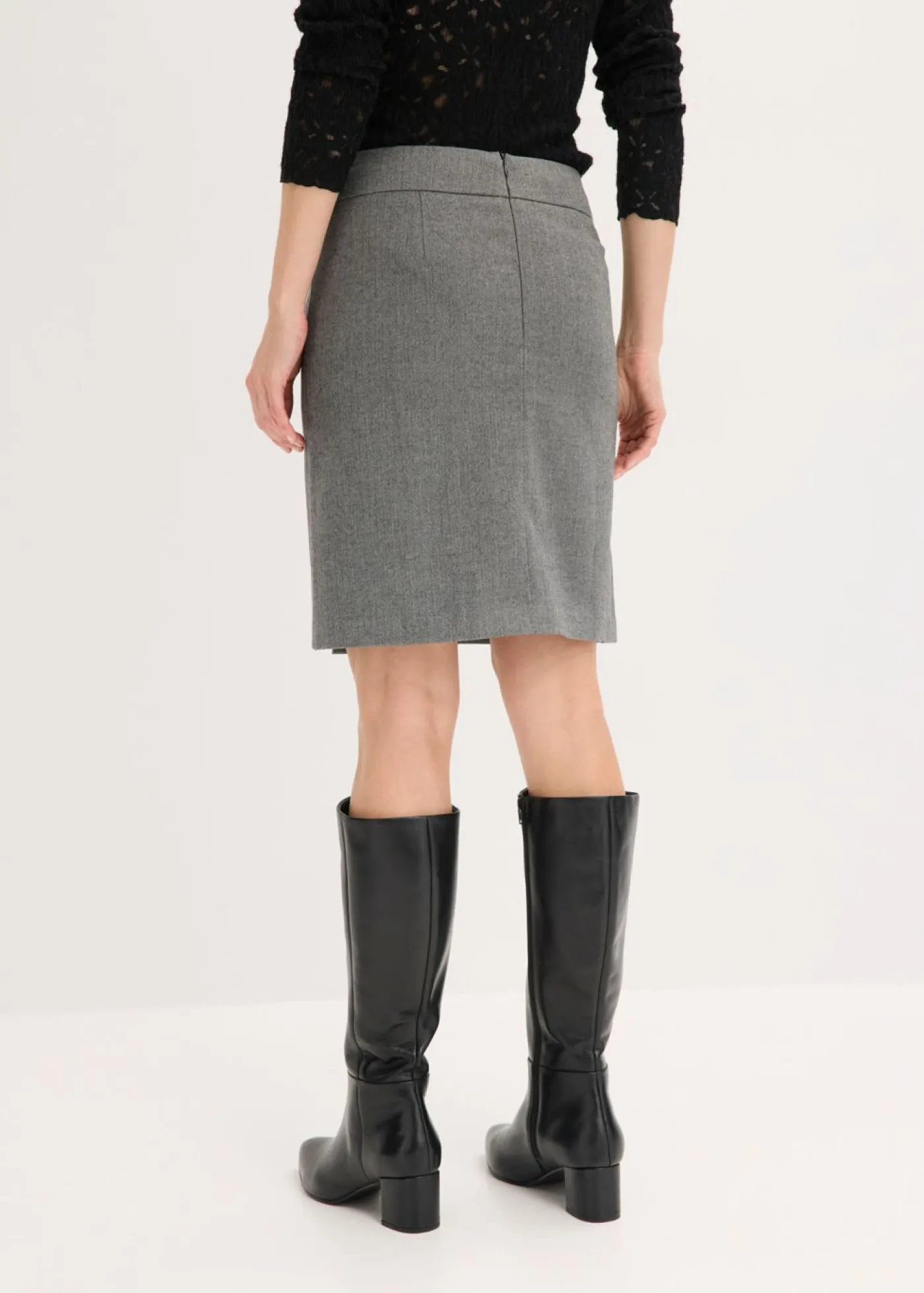 bonprix bonprix Faldas>Falda con aspecto cruzado y patrón de espiga Gris jaspeado