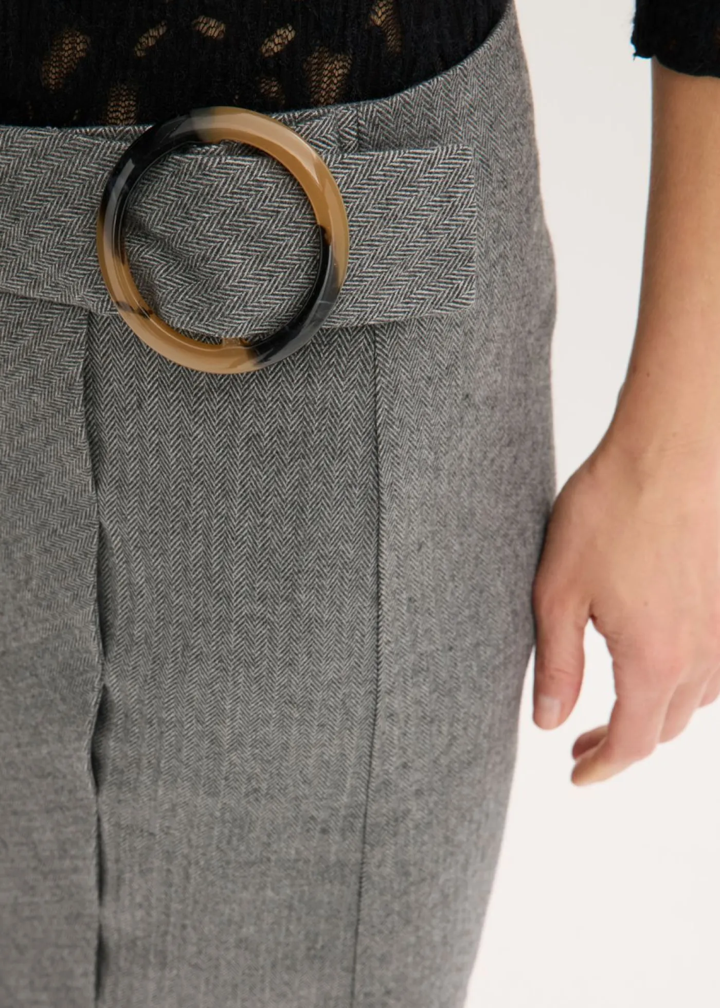 bonprix bonprix Faldas>Falda con aspecto cruzado y patrón de espiga Gris jaspeado