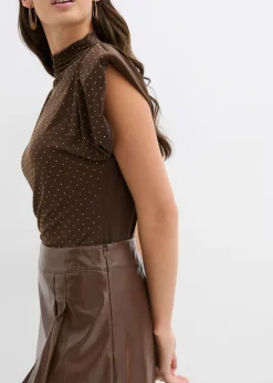 Mujer bonprix bonprix Falda corta de piel sintética con pliegues