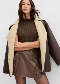 Mujer bonprix bonprix Falda corta de piel sintética con pliegues