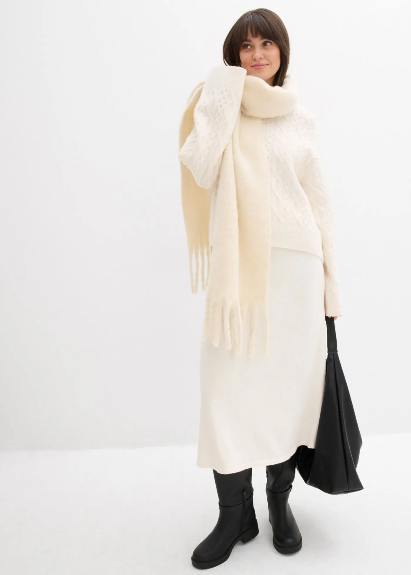 bonprix bonprix Faldas>Falda corta de punto de mezcla de viscosa suave blanco perla