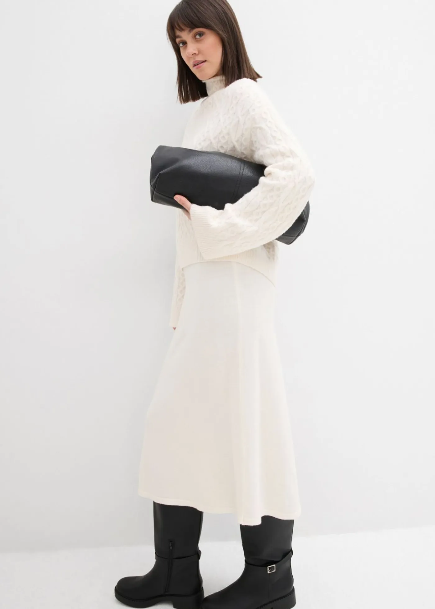 bonprix bonprix Faldas>Falda corta de punto de mezcla de viscosa suave blanco perla