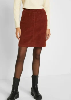 bonprix bonprix Faldas>Falda de algodón de pana, elástica, con cintura cómoda Marrón caoba