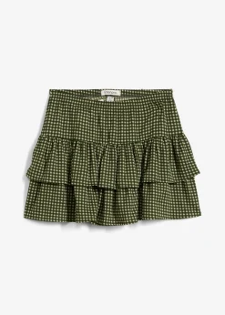 bonprix bonprix Faldas>Falda de capas de crepé estructurado verde alga a cuadros