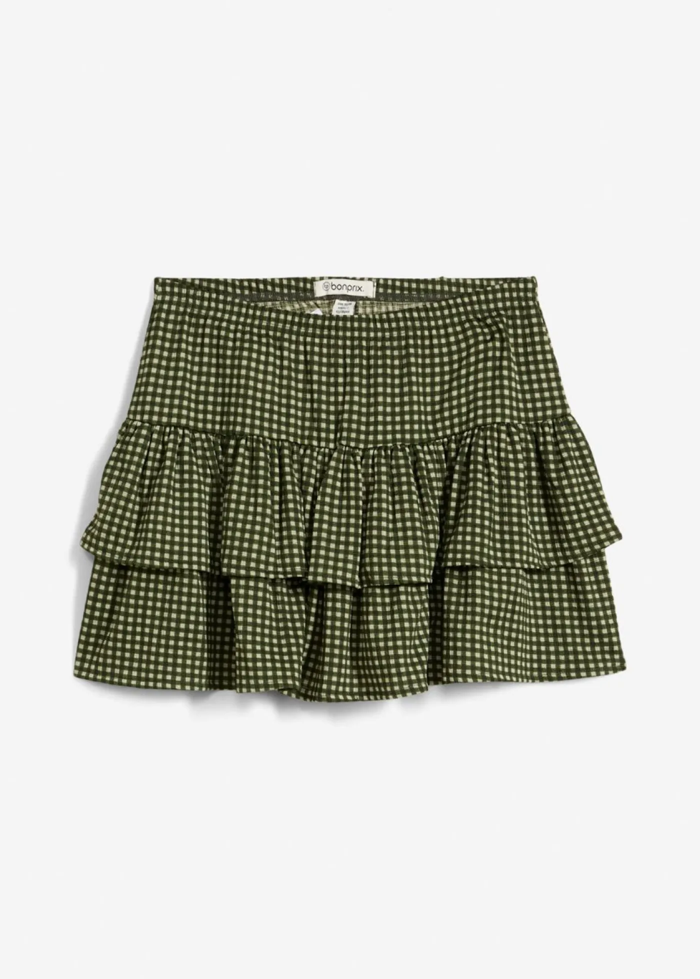 bonprix bonprix Faldas>Falda de capas de crepé estructurado verde alga a cuadros