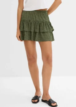 bonprix bonprix Faldas>Falda de capas de crepé estructurado verde alga a cuadros