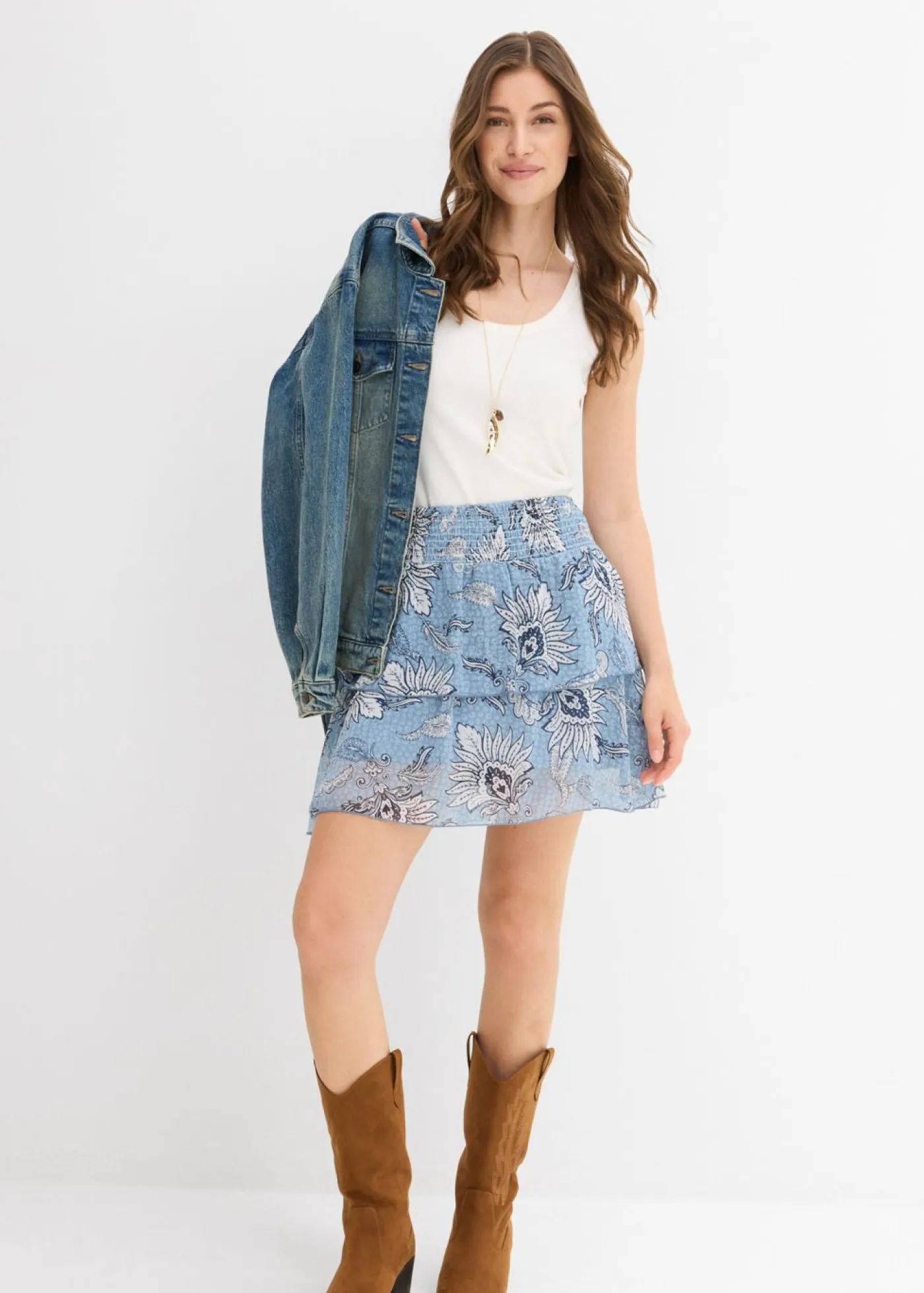 bonprix bonprix Faldas>Falda de capas de gasa estructurada verde mar