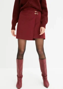 bonprix bonprix Faldas>Falda de piel sintética con aspecto cruzado Rojo rubí