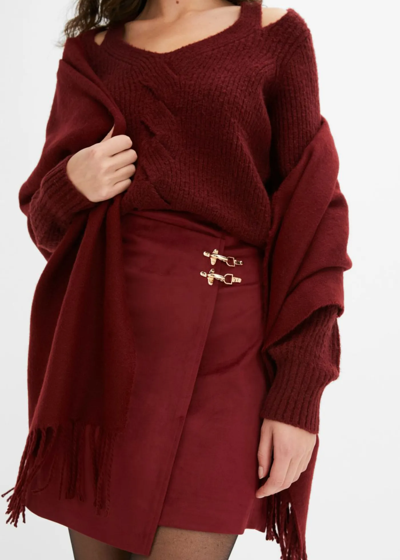 bonprix bonprix Faldas>Falda de piel sintética con aspecto cruzado Rojo rubí