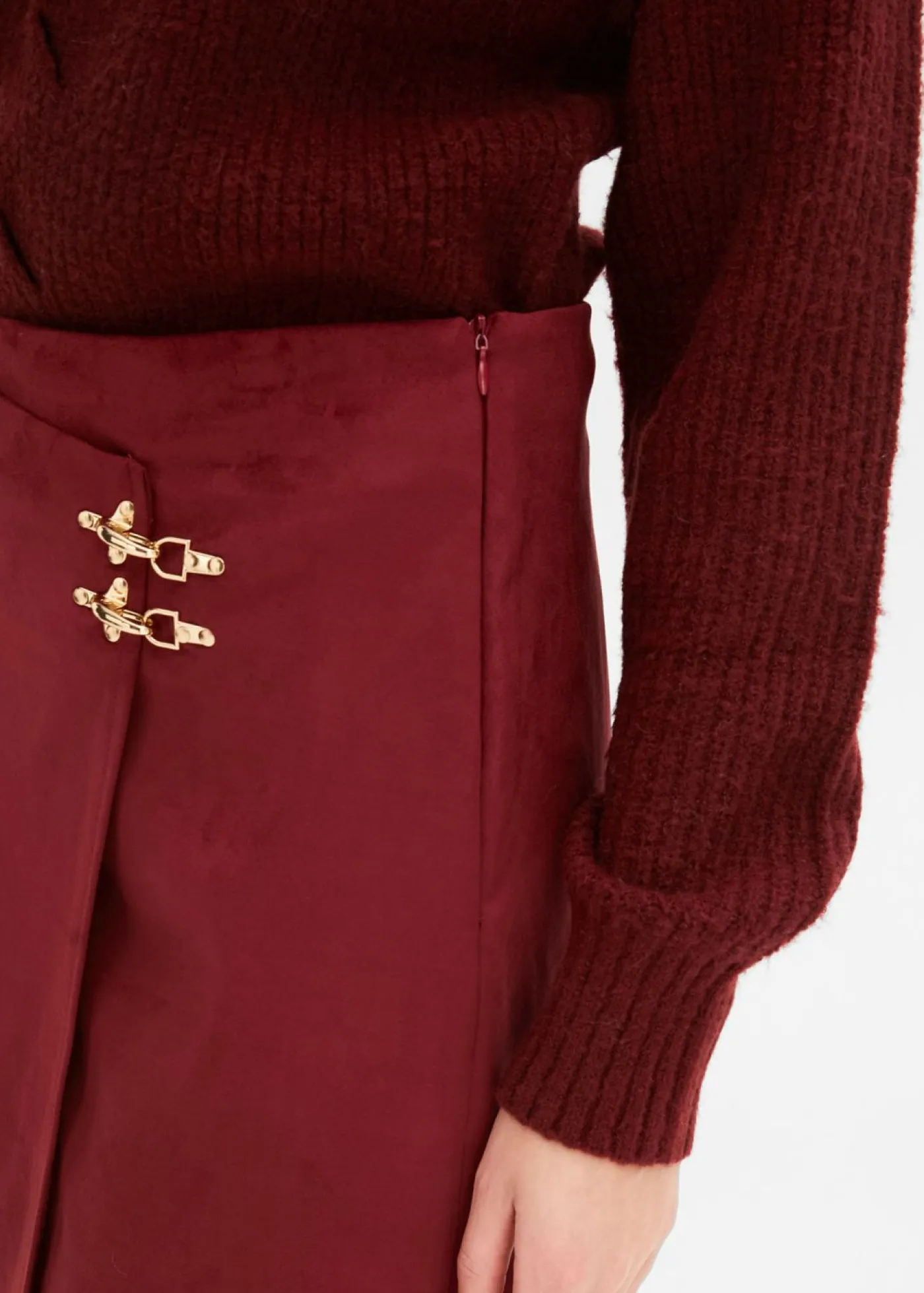 bonprix bonprix Faldas>Falda de piel sintética con aspecto cruzado Rojo rubí