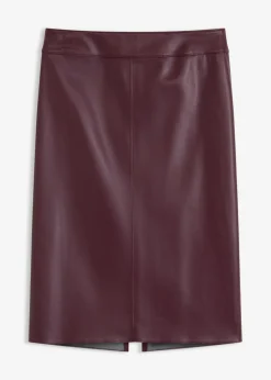 Mujer bonprix bonprix Falda de piel sintética hasta la rodilla con ajuste favorecedor