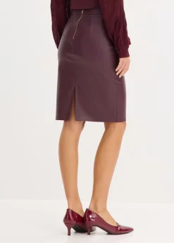 Mujer bonprix bonprix Falda de piel sintética hasta la rodilla con ajuste favorecedor