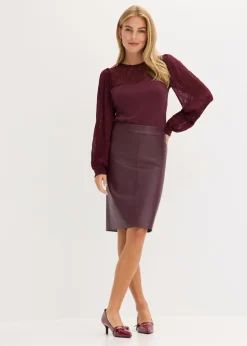 Mujer bonprix bonprix Falda de piel sintética hasta la rodilla con ajuste favorecedor