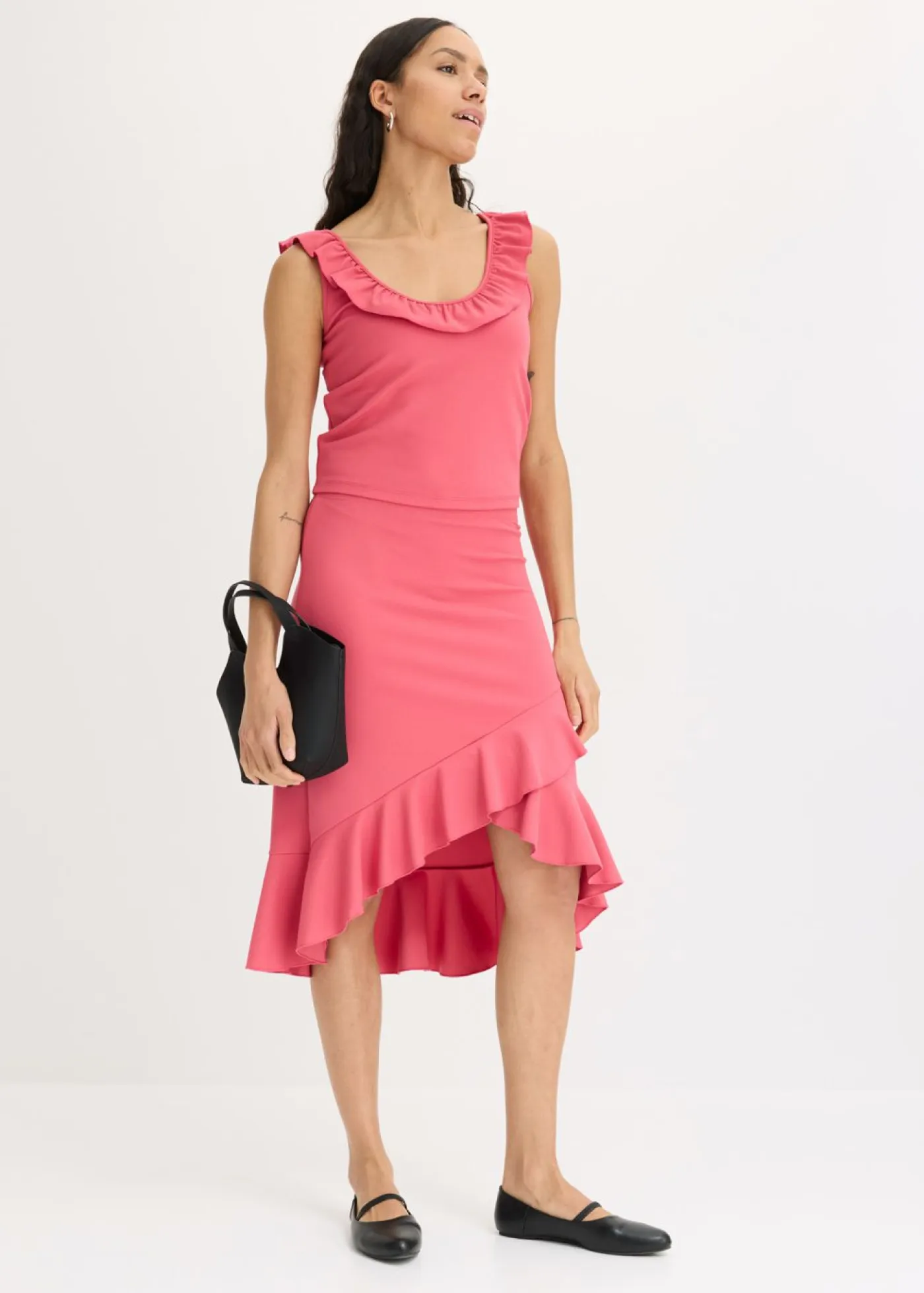 bonprix bonprix Faldas>Falda de punto con volantes Rosa medio