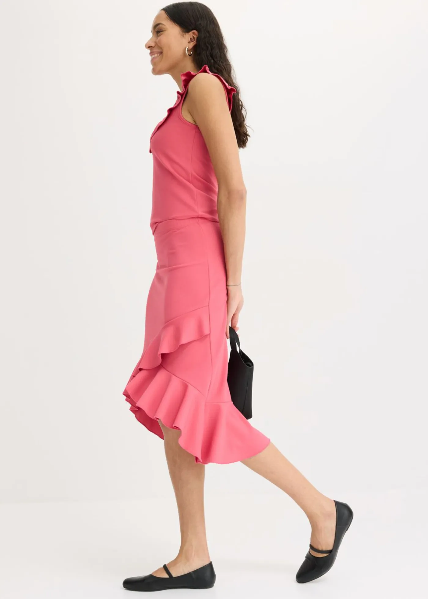 bonprix bonprix Faldas>Falda de punto con volantes Rosa medio