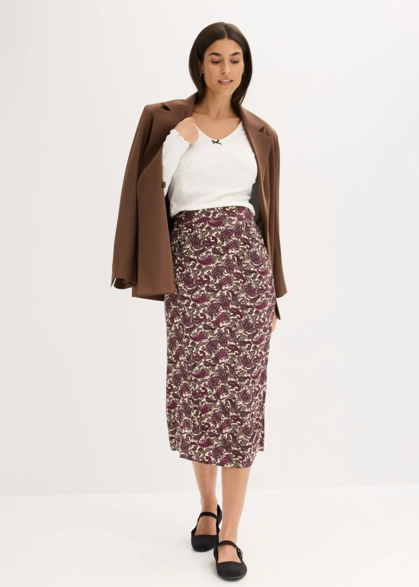 bonprix bonprix Faldas>Falda de punto de mezcla de viscosa fluida gris guijarro