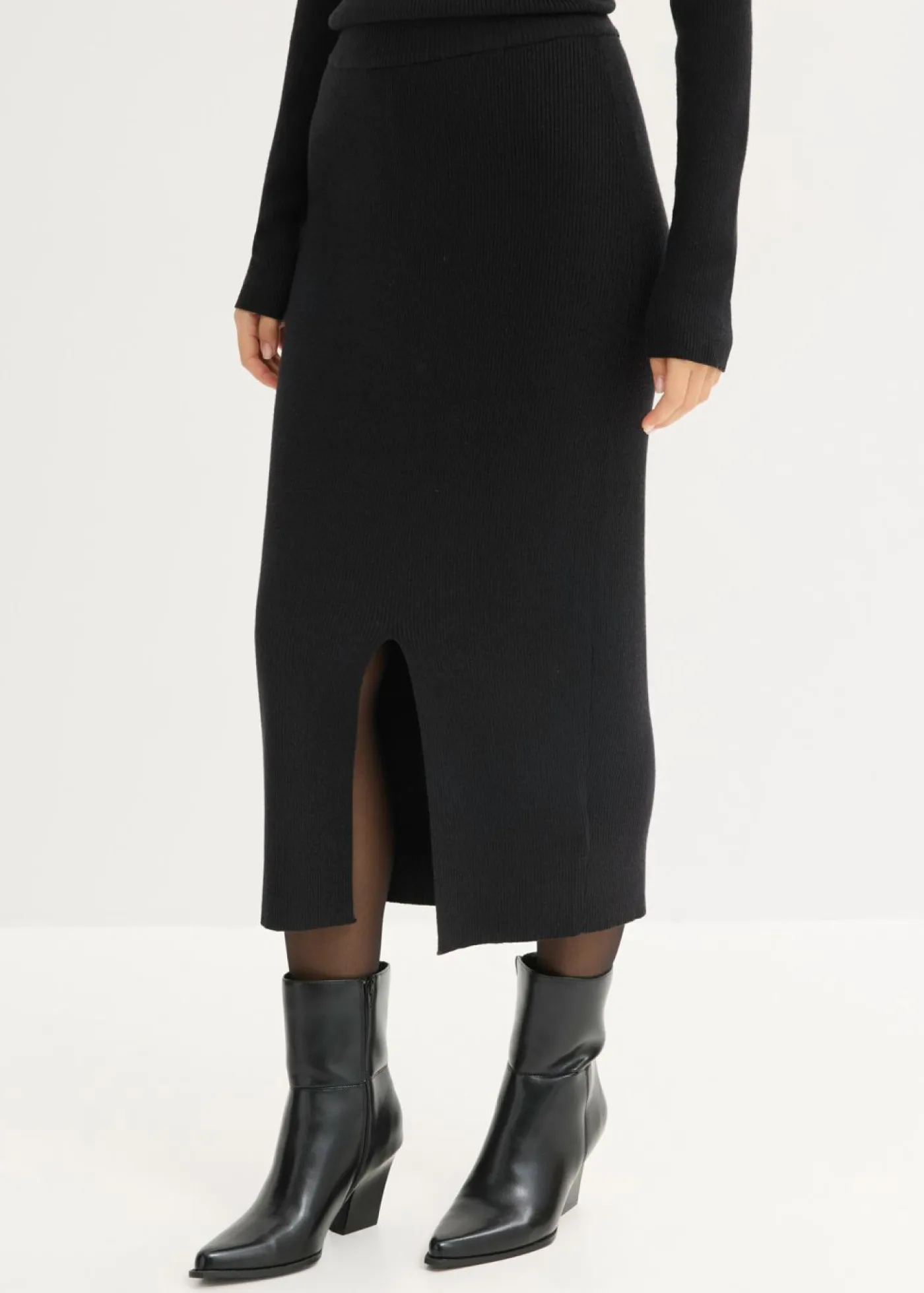 bonprix bonprix Faldas>Falda de punto fino de mezcla de viscosa suave Negro