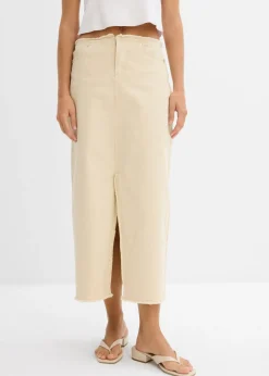 bonprix bonprix Faldas>Falda de sarga con flecos gris guijarro