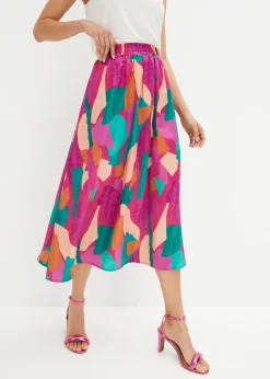 bonprix bonprix Faldas>Falda de satén estampada Rosa-azul petróleo estampado