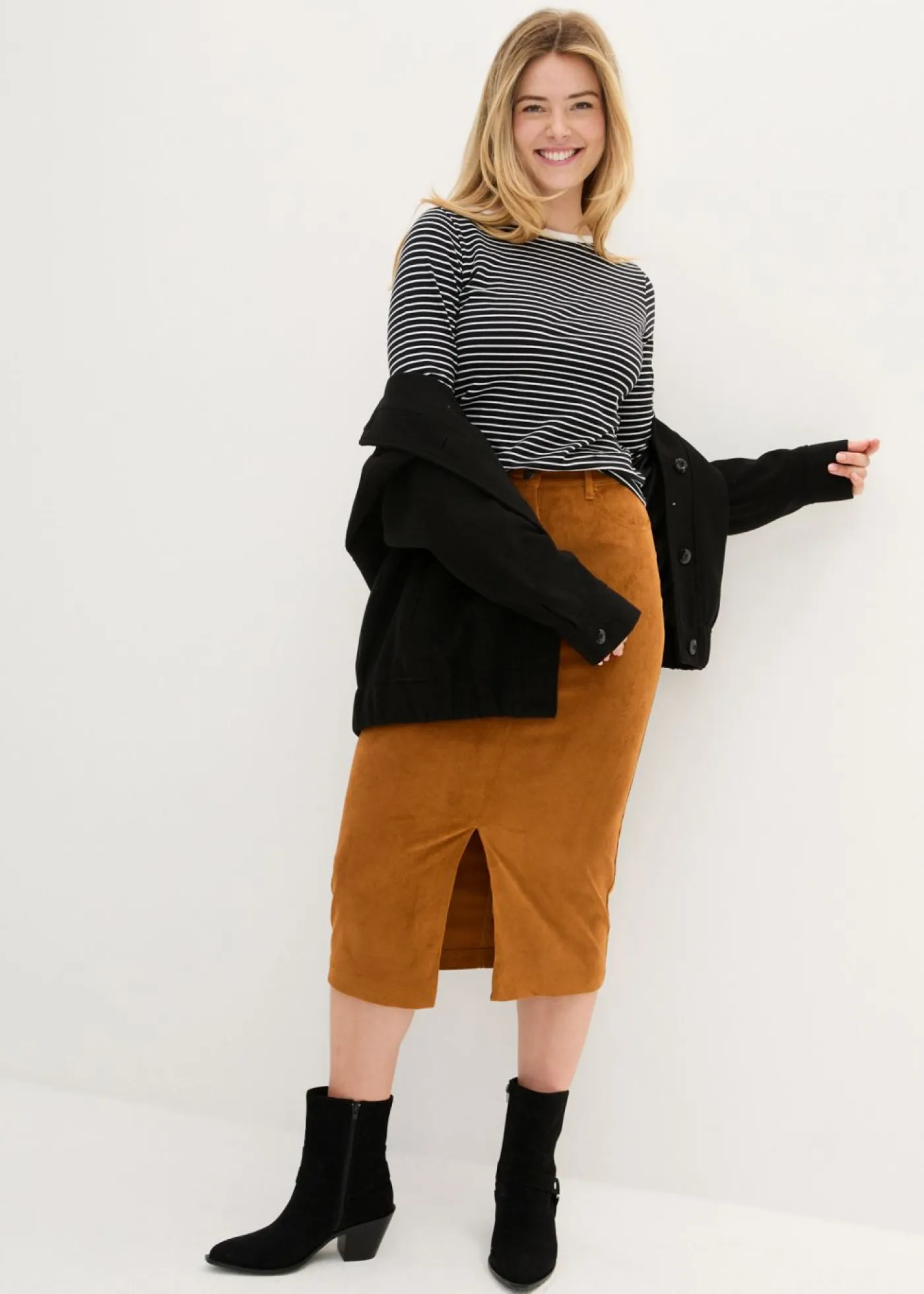 Mujer bonprix bonprix Falda elástica de pana con largo midi