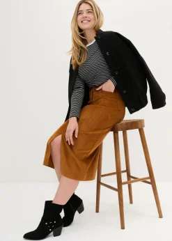 Mujer bonprix bonprix Falda elástica de pana con largo midi