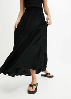 bonprix bonprix Faldas>Falda larga a capas de viscosa estructurada Negro