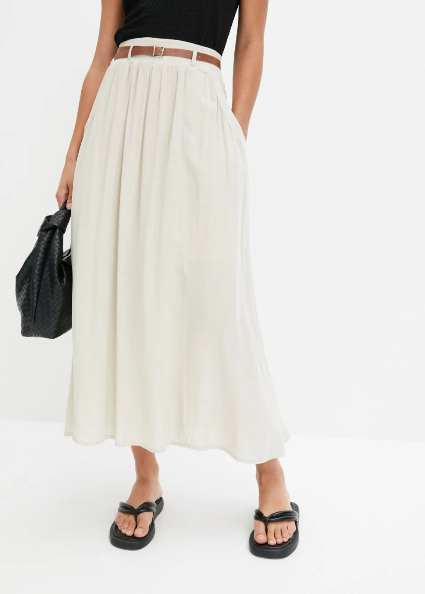 bonprix bonprix Faldas>Falda larga con cinturón (2 piezas) Beige