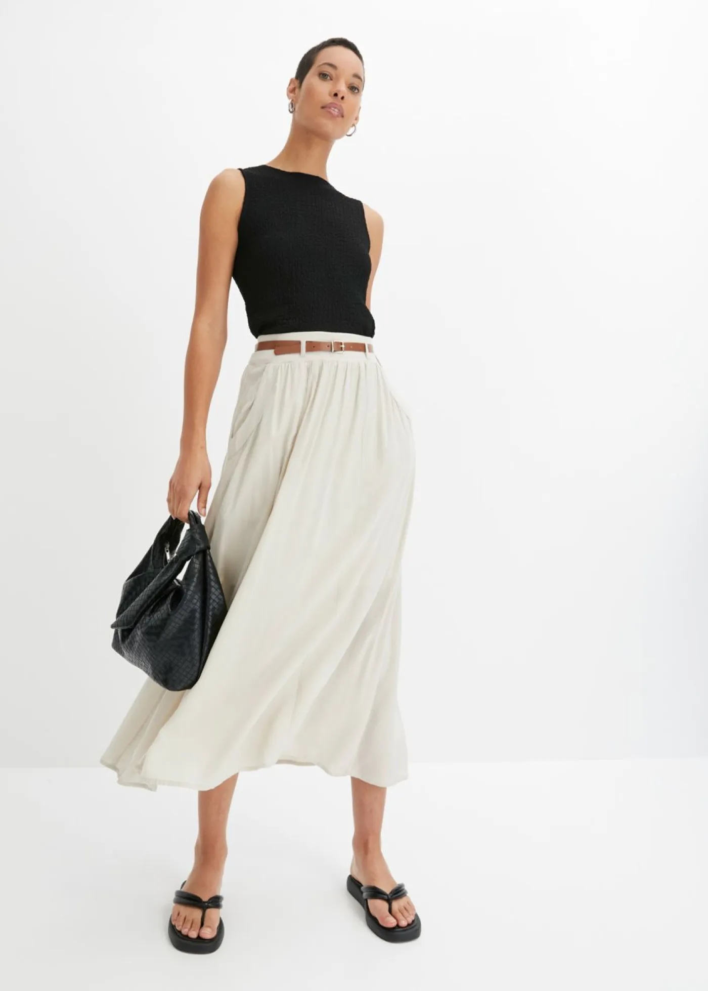 bonprix bonprix Faldas>Falda larga con cinturón (2 piezas) Beige