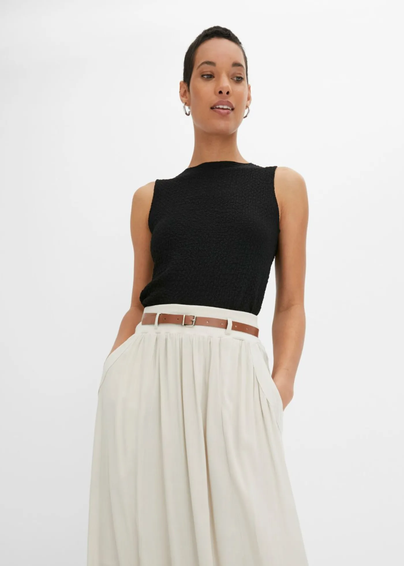 bonprix bonprix Faldas>Falda larga con cinturón (2 piezas) Beige