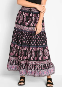 bonprix bonprix Faldas|Novedades>Falda larga de algodón puro Negro estampado