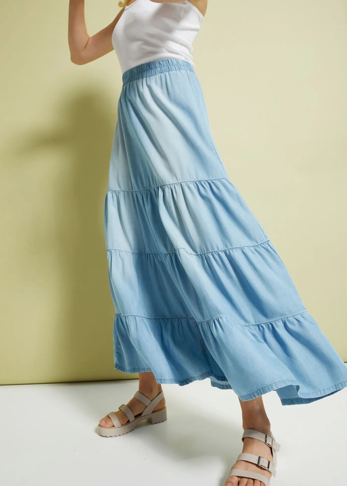 Mujer bonprix bonprix Falda larga de capas de TENCEL鈩