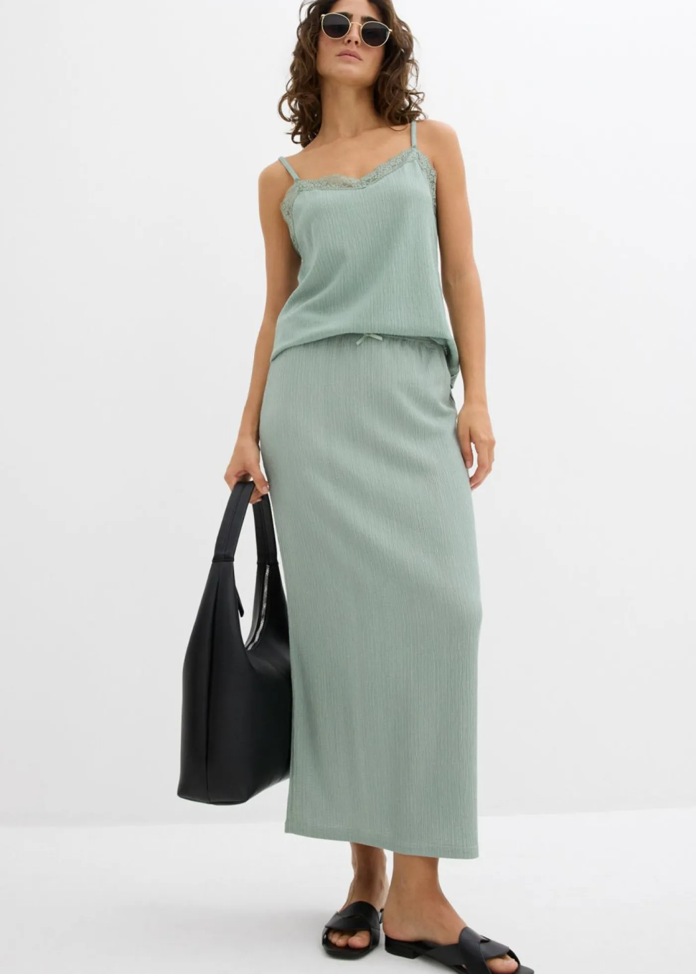 bonprix bonprix Conjuntos De Ropa|Faldas>Falda larga de crepé ligero verde ahumado