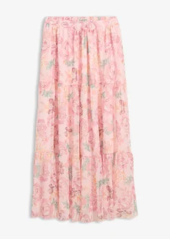 bonprix bonprix Faldas|Tallas Pequeñas>Falda larga de malla suave Rosa claro de flores