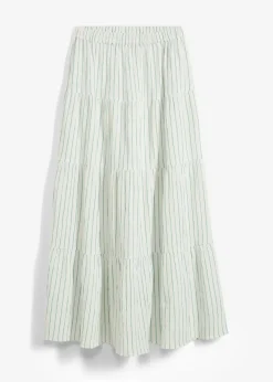 bonprix bonprix Faldas>Falda larga de rayas de algodón puro salvia ahumado-blanco lana con rayas