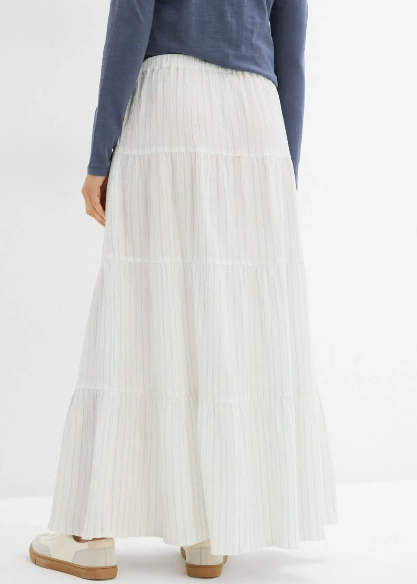 bonprix bonprix Faldas>Falda larga de rayas de algodón puro azul hielo-blanco lana con rayas