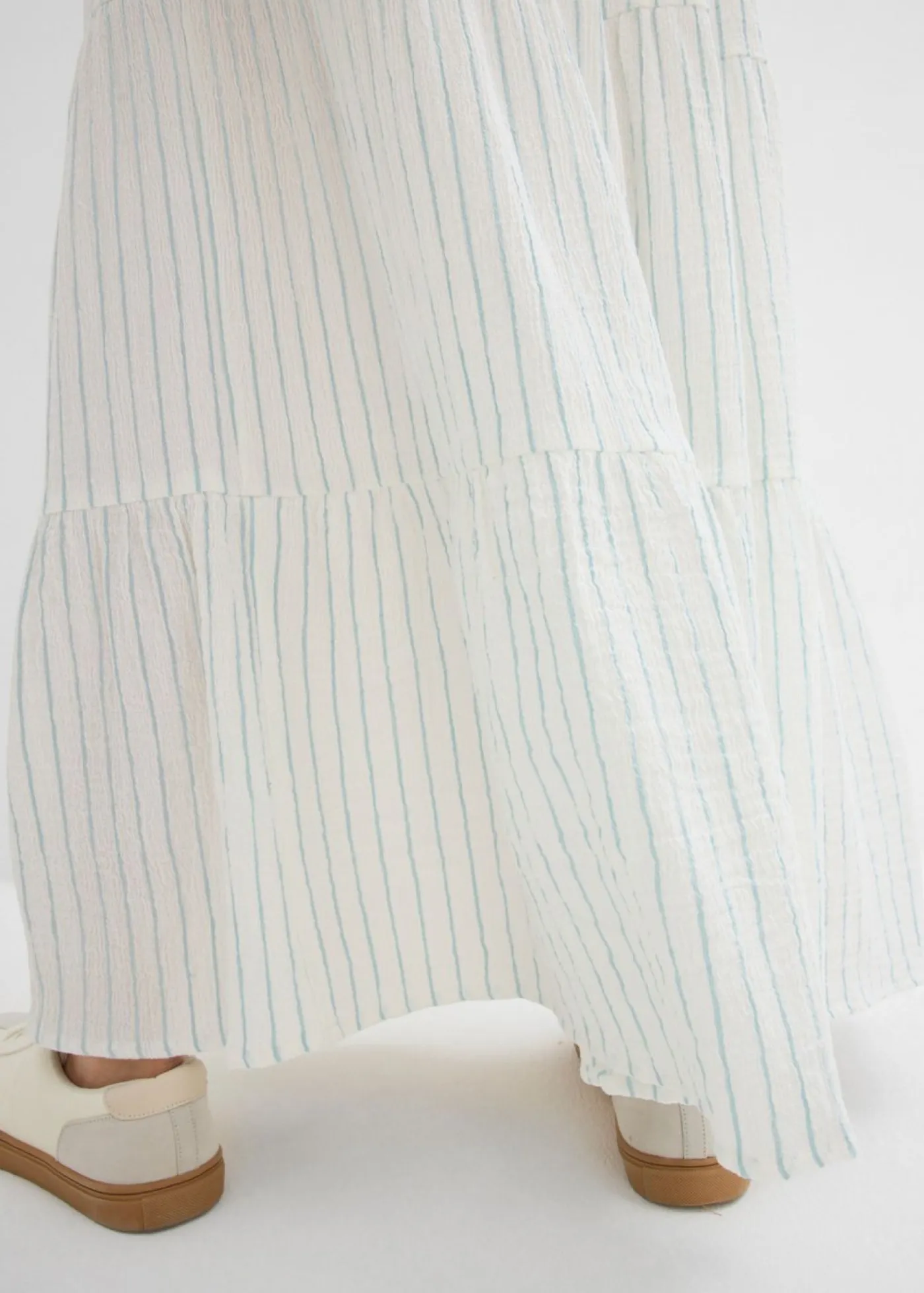 bonprix bonprix Faldas>Falda larga de rayas de algodón puro azul hielo-blanco lana con rayas