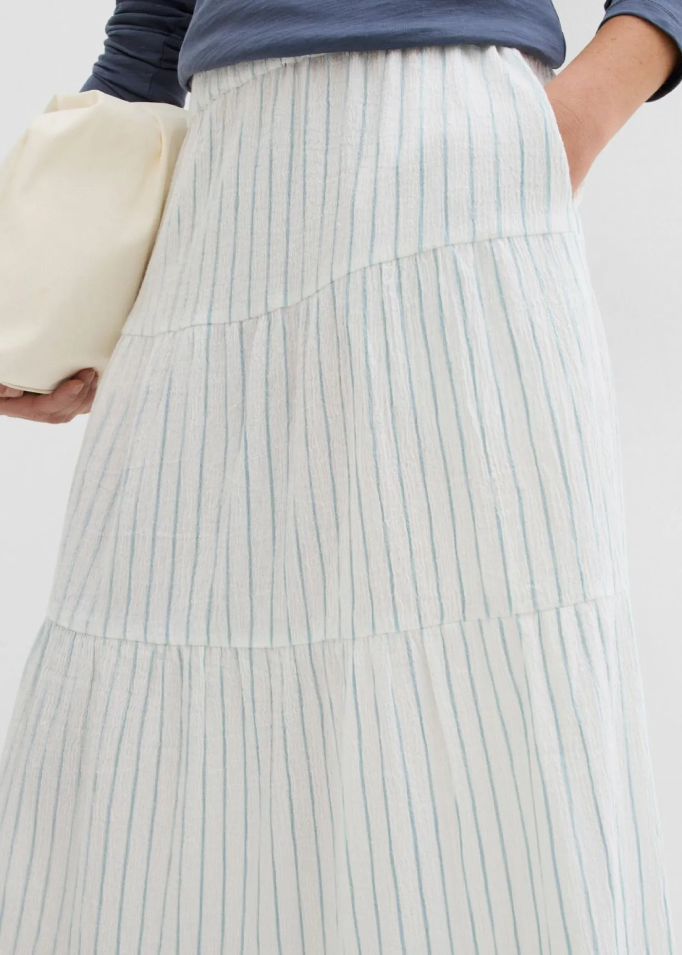 bonprix bonprix Faldas>Falda larga de rayas de algodón puro azul hielo-blanco lana con rayas