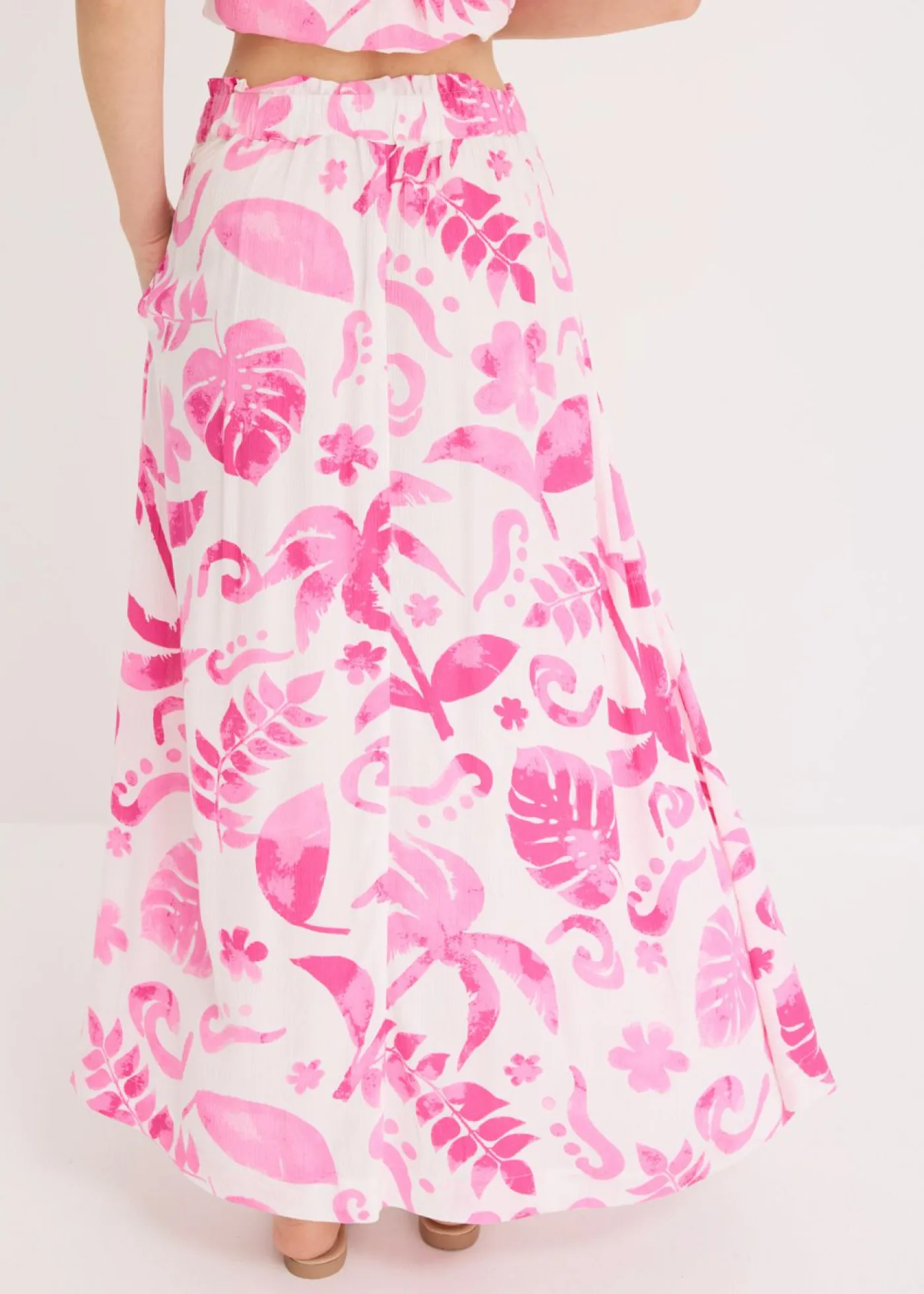 bonprix bonprix Faldas>Falda larga de viscosa estructurada Blanco-fucsia de flores