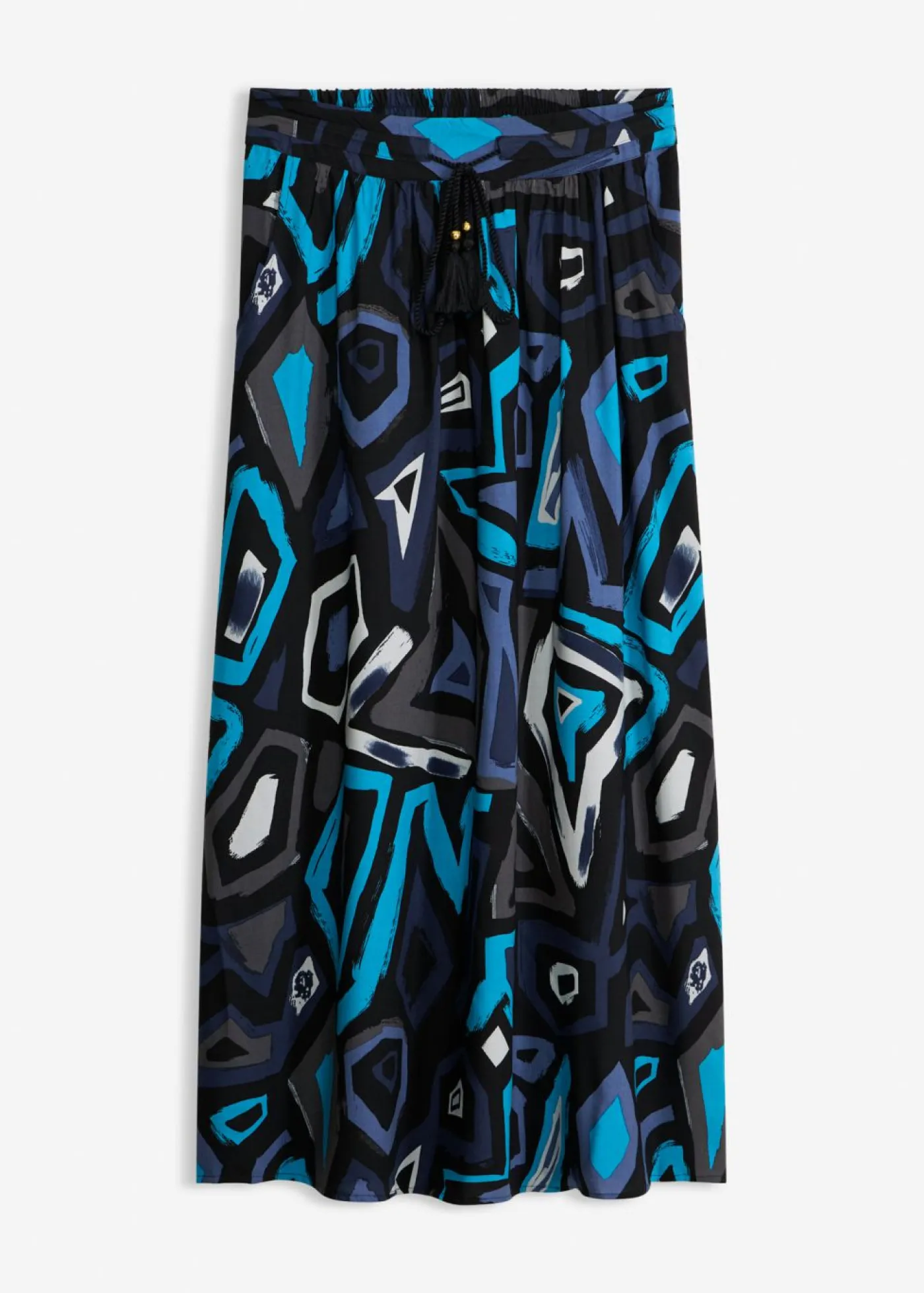 bonprix bonprix Faldas|Novedades>Falda larga de viscosa fluida Negro-azul con estampado gráfico