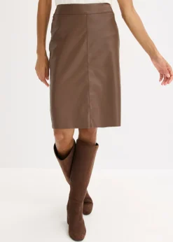 bonprix bonprix Faldas>Falda lápiz de piel sintética marrón