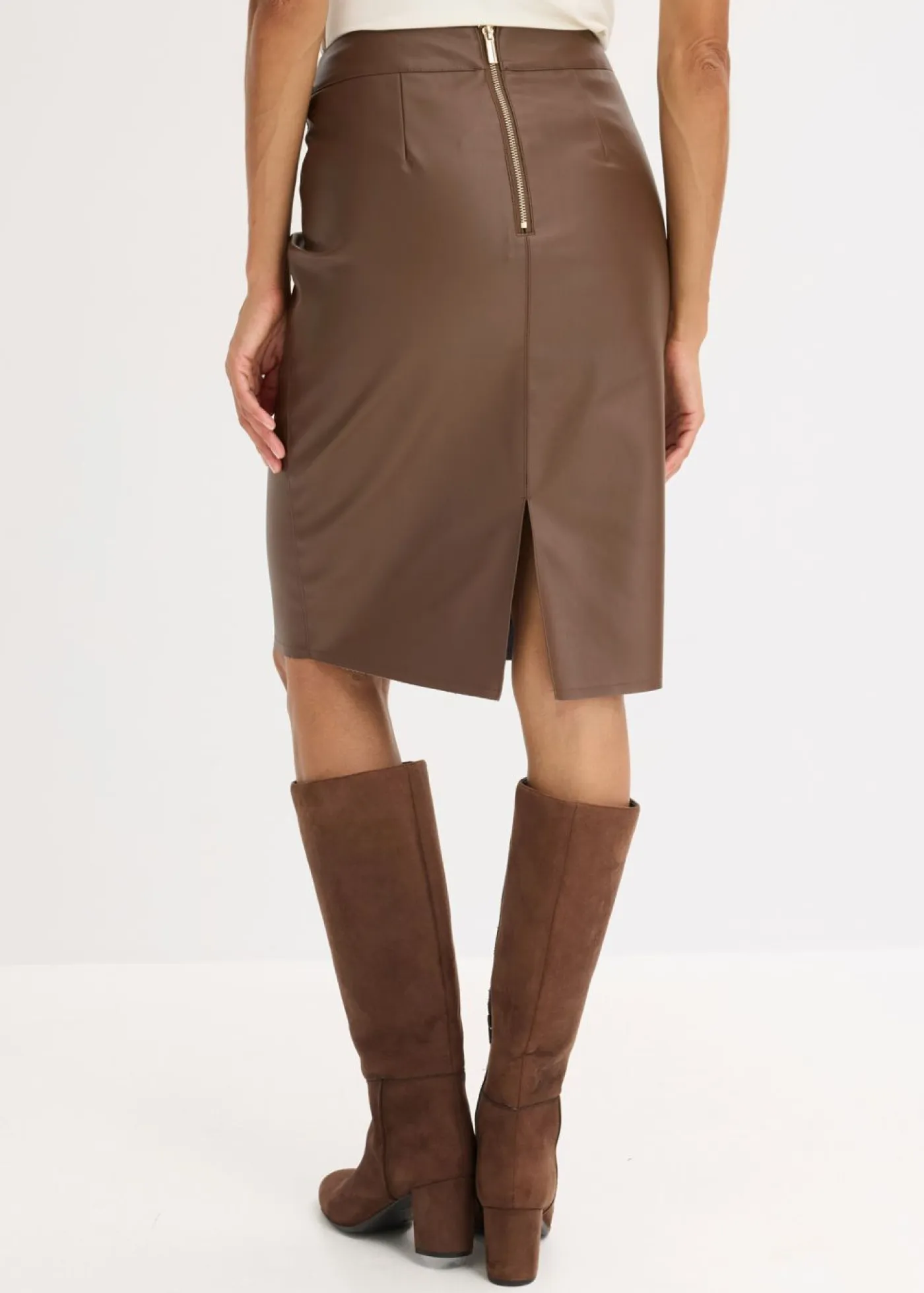 bonprix bonprix Faldas>Falda lápiz de piel sintética marrón