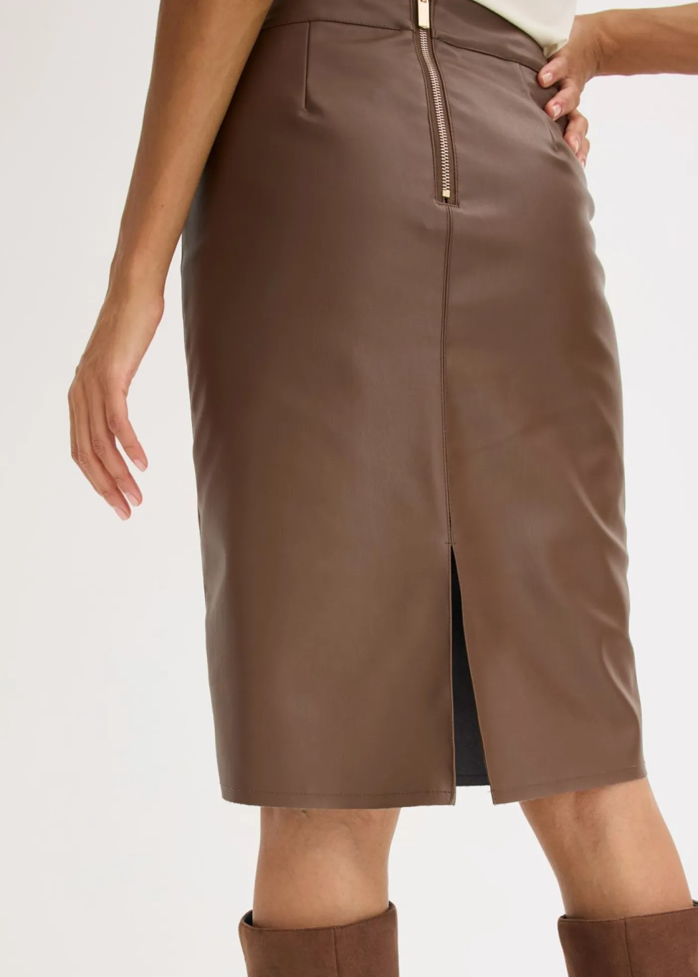 bonprix bonprix Faldas>Falda lápiz de piel sintética marrón