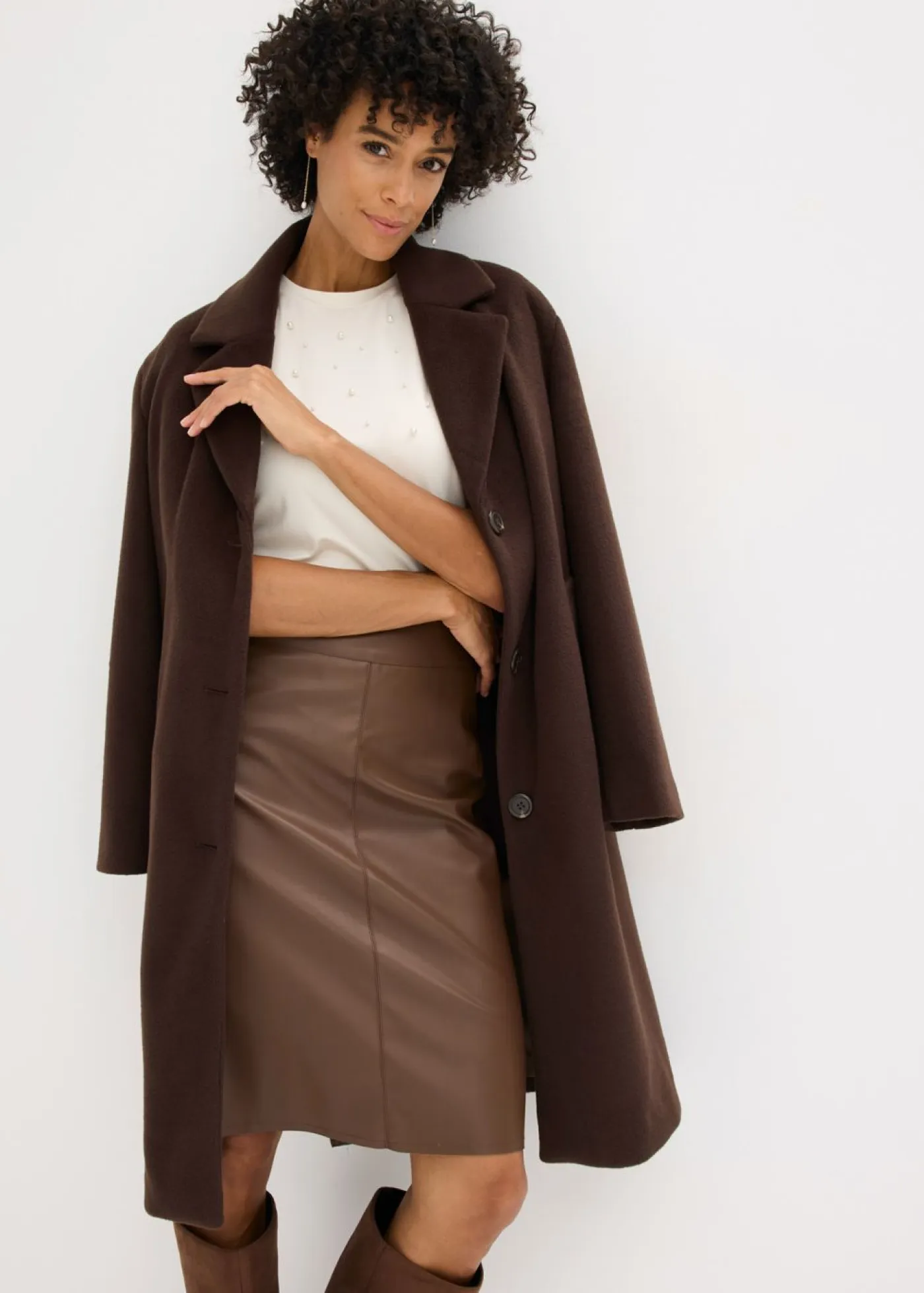 bonprix bonprix Faldas>Falda lápiz de piel sintética marrón