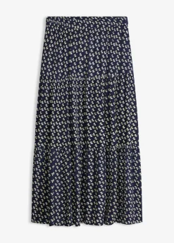 bonprix bonprix Faldas|Novedades>Falda maxi a capas con viscosa estructurada Azul marino de flores