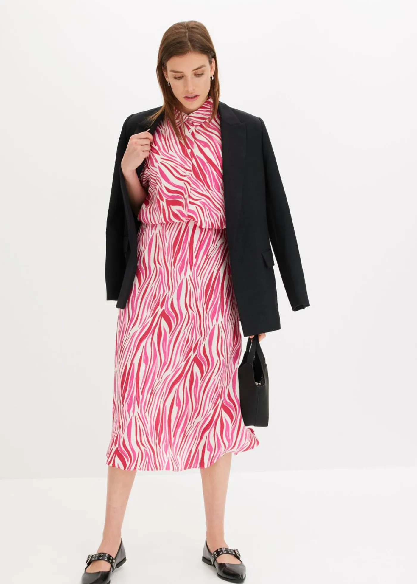 bonprix bonprix Faldas>Falda midi con cintura cómoda crema-rosa caliente