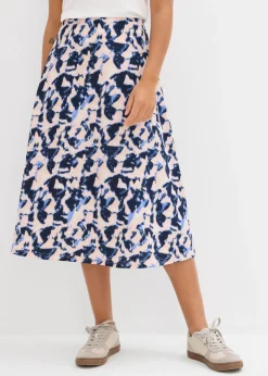 bonprix bonprix Faldas>Falda midi con corte ancho Azul nube/azul marino/rosa crema/lila empolvado/rosa melocotón estampado