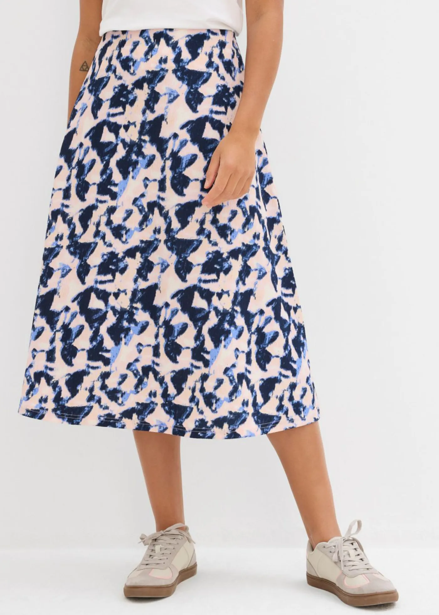 bonprix bonprix Faldas>Falda midi con corte ancho Azul nube/azul marino/rosa crema/lila empolvado/rosa melocotón estampado