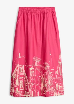 bonprix bonprix Faldas>Falda midi de algodón orgánico puro pink lady/gris guijarro