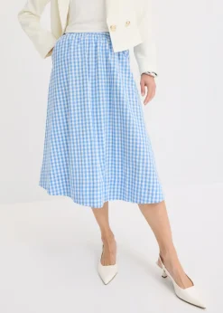 bonprix bonprix Faldas>Falda midi de algodón puro Azul provenzal/blanco lana de cuadros